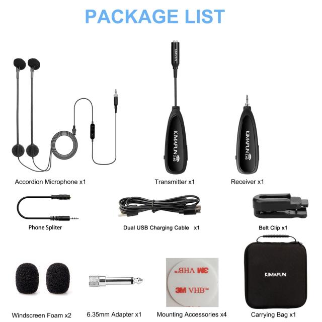 Microfone Sem Fio Duplo para Acordeão - Profissional e Condensador 2.4G ideal para Músicos