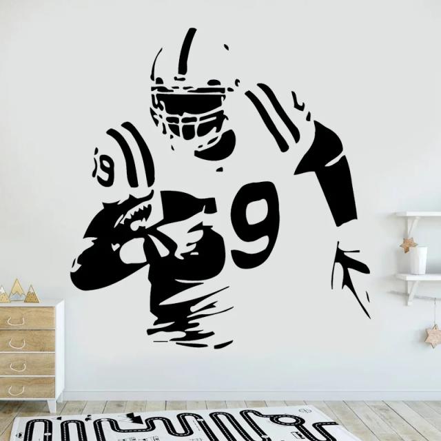 Adesivo de Vinil de Jogador de Futebol Americano para Decoração Moderna de Paredes em Quartos Infantis e Juvenis, Decalque Esportivo G015
