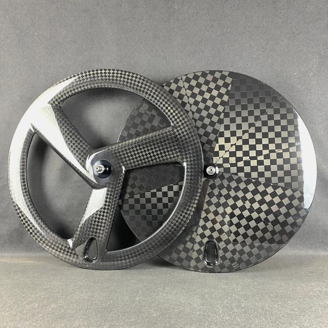 Rodas de Bicicleta 700C Full Carbon Fiber 3 Raios Dianteira Disco Traseira V-Brake Clincher