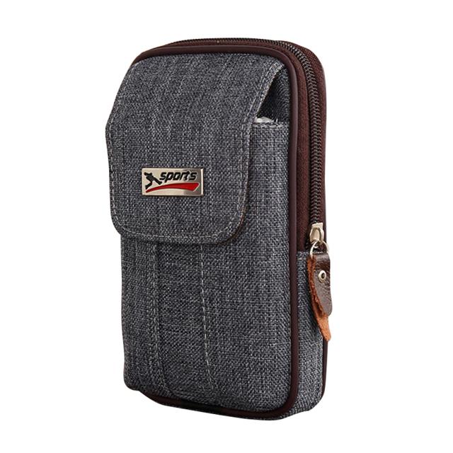 Bolsa de Cinto de Lona Masculina Dupla Camada com Zíper para Corrida e Fitness