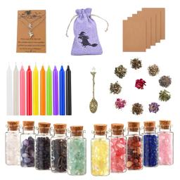 Suprimentos de bruxaria kit wiccan suprimentos ferramentas caixa de bruxa incluem ervas secas frascos de cristal velas coloridas pergaminho para feitiços - Image 1