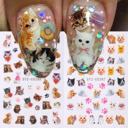 Auto-adesivas Nail Art Adesivos, 3D Cartoon Rabisco alívio, bonito filhote de cachorro Kitty e Star Manicur, cão adorável, gato, coelho animal, coreano - Image 1