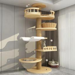 Armação de escalada de madeira para gatos Torre de árvore extra grande Arranhador Brinquedo de gatos Móveis de casa de ocultação Suprimentos de treinamento para gatos 260-270cm - Image 3