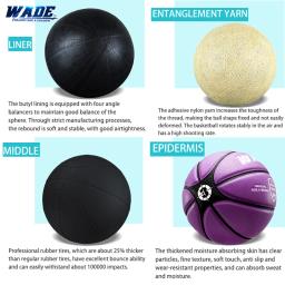 Bola de basquete de couro PU para adultos e crianças, bola interna com ferramentas gratuitas, WADE Número 3, tamanho 7, presente original - Image 6
