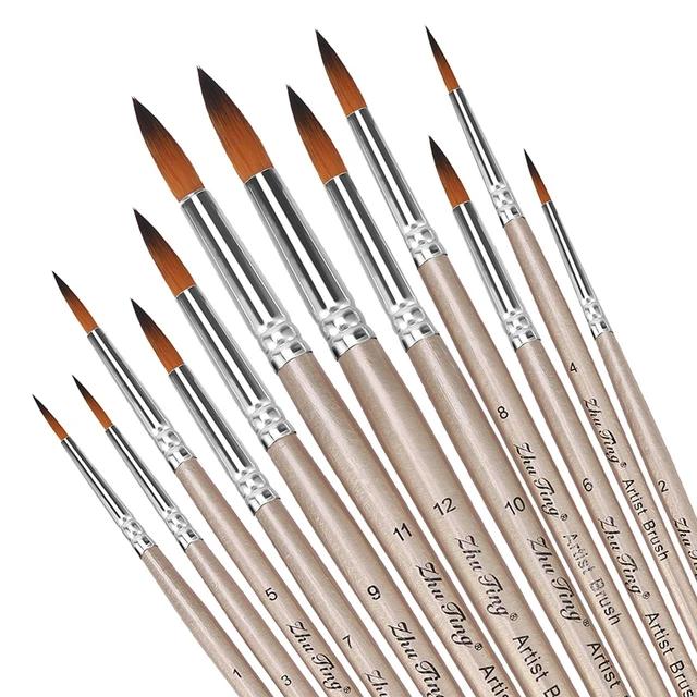 Round Pointed Tip Pincéis Set for Art Drawing, Artist Acrílico, Aquarelle, Guache, Aquarela, Pintura a óleo, 12pcs - Image 1