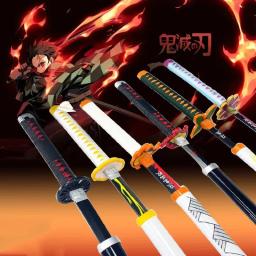 Demônio Slayer Katana Espadas, bambu madeira Anime Katana Arma, Tanjirou Cosplay Espada, Prop Toy Presente Boy, Ninja Blade, 80cm - Image 1