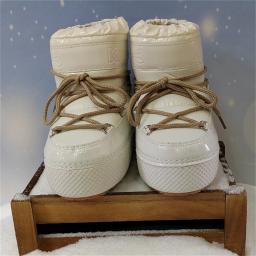 Botas de plataforma feminina 2025 botas de esqui de inverno mulher antiderrapante couro do plutônio à prova dwaterproof água botas de neve preto esponja algodão forrado tornozelo botas - Image 5