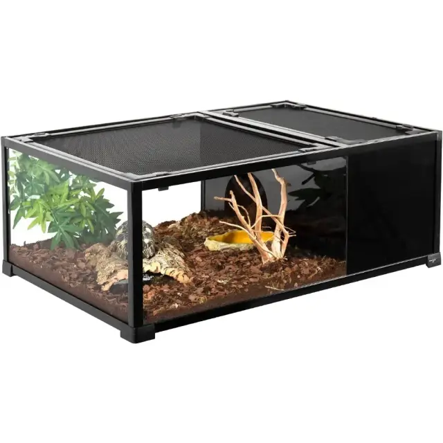 Terrário de Vidro Temperado com Tampa Anti Escape para Répteis e Anfíbios - Ventilação Ideal e Tela Superior para Pets de 40 Galões