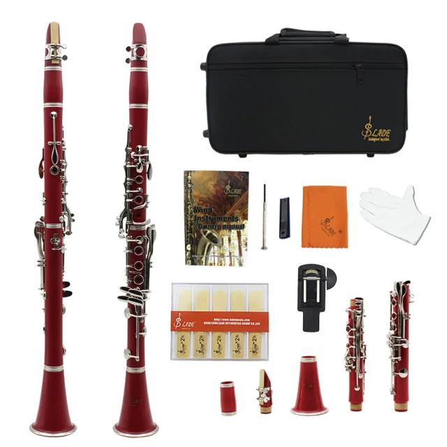 Clarinete Profissional Slade Bb com 17 Teclas em Baquelite - Inclui Estojo e Peças para Músicos