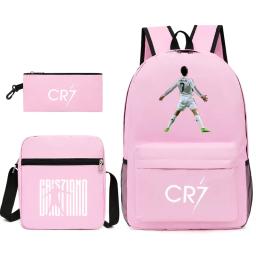 Mochila impressa Cristiano Ronaldo Football Star, conjunto de três peças, estilo fã, CR7 - Image 2