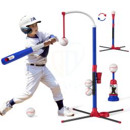 Conjunto de bola de beisebol para crianças, 3 em 1, Tee suspenso, Tee em pé, lançador automático, 6 softballs, esporte ao ar livre, brinquedos presentes - Image 1