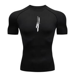 Camisas de compressão atléticas masculinas impressas atlético secagem rápida respirável rash guard atlético apertado treino topos verão - Image 1