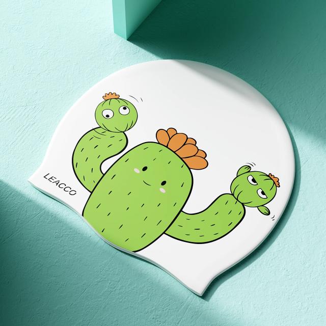 Boné Infantil de Natação em Silicone Macio e Impermeável com Estampas Divertidas e Alta Elasticidade