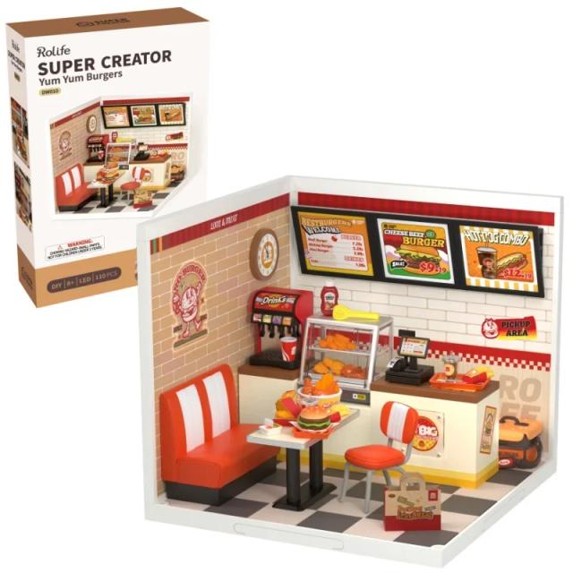 Kit de Quebra-Cabeça 3D Robotime com LED: Modelo do Burguer Yum, Bar Cheers e Chá Docinho para Presentes Criativos em Casa