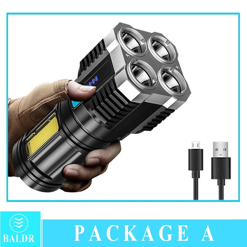 Lanterna LED recarregável USB com display Power, luz lateral forte, tocha Home portátil ao ar livre, lanterna COB, 4-5 Core - Image 1