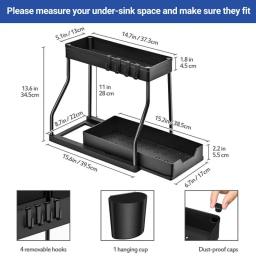 Sob Pia Organizador De Armazenamento com Deslizante Gaveta, Multipurpose Rack, Banheiro e Cozinha Armário, 2 Tiers - Image 5