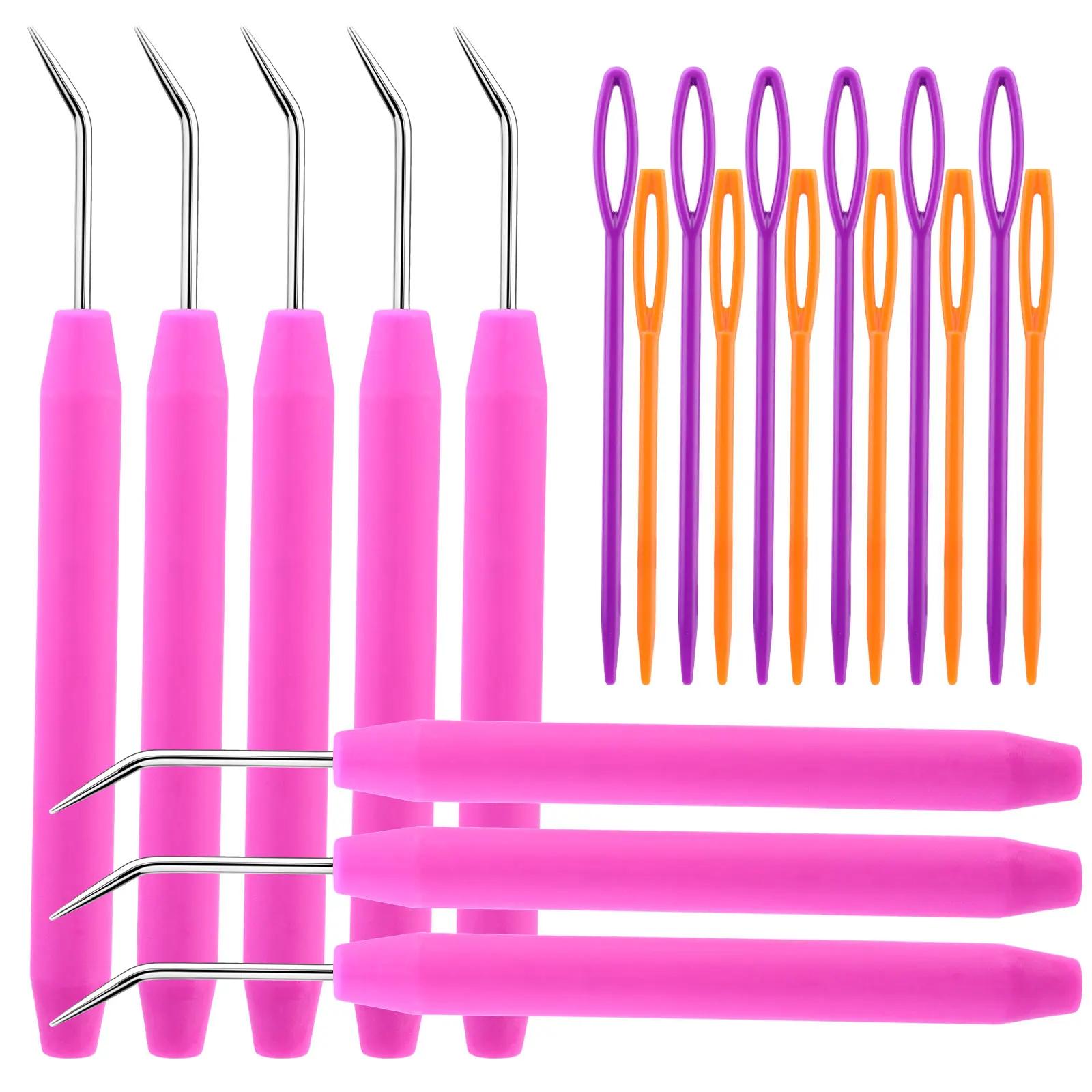 IMZAY Kit de ganchos de agulha de crochê com 8 peças de ganchos de tear de tricô e 12 peças de agulhas de costura de plástico coloridas conjunto de gancho de malha de tear - Image 1