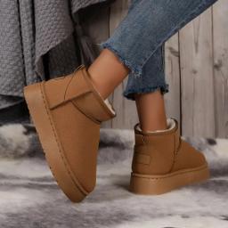 Botas de neve de plataforma de pelúcia grossa mulheres inverno manter quente pele sapatos de algodão mulher camurça falsa deslizamento no tornozelo botas sapatos acolchoados - Image 4