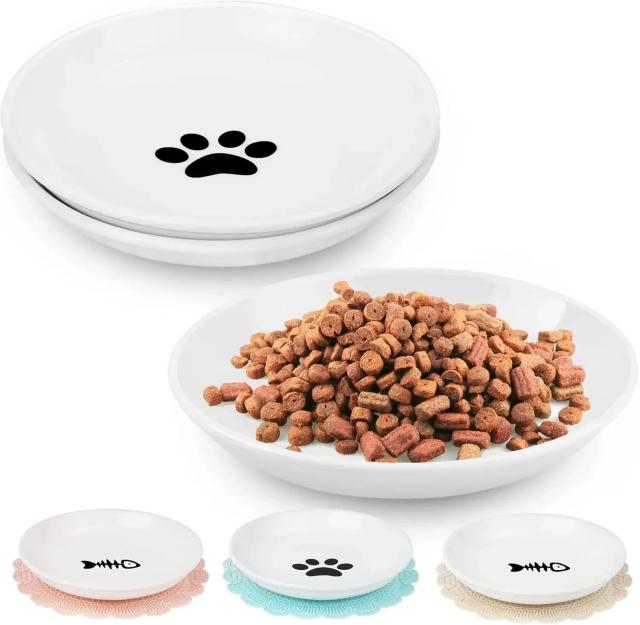 Tigela Cerâmica Antifadiga para Gatos Pequenos com Design Plano e Largura Ideal para Alimentos Úmidos
