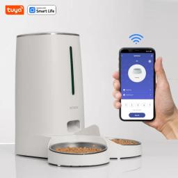 Alimentadores automáticos do gato com Wi-Fi, 2 gatos, 4L, distribuidor do alimento com controle do App, bacias de aço inoxidável dobro, baixos alarmes do alimento - Image 2