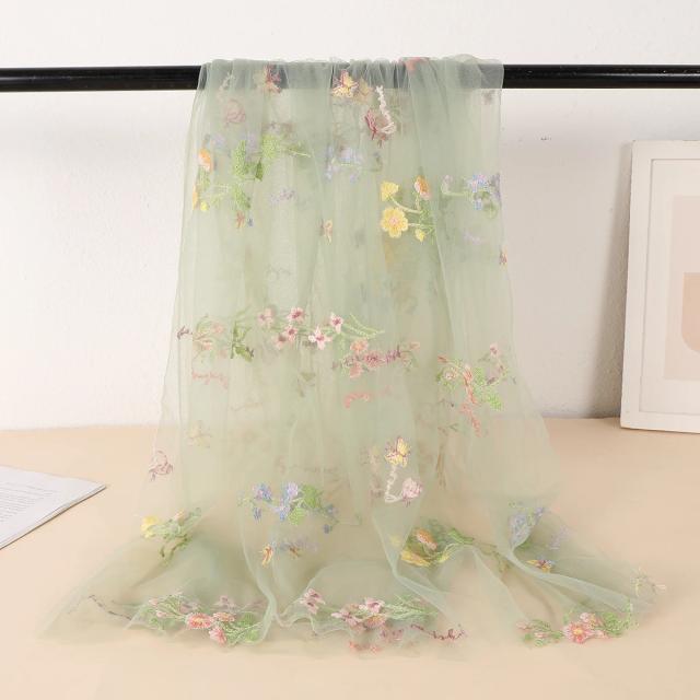Tecido de Renda Bordada Floral Rosa Empoeirado em Tule Macio para Criações de Moda DIY