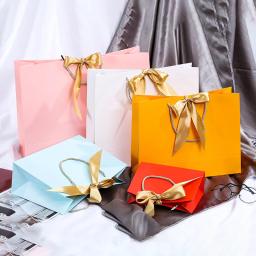 10 Pçs/lote Caixa de Presente de Papel Sacos De Papel de Presente Com Alça de Fita do Ouro Personalizado Saco Caixa de Presente de Negócios Para Pequenas Empresas - Image 1