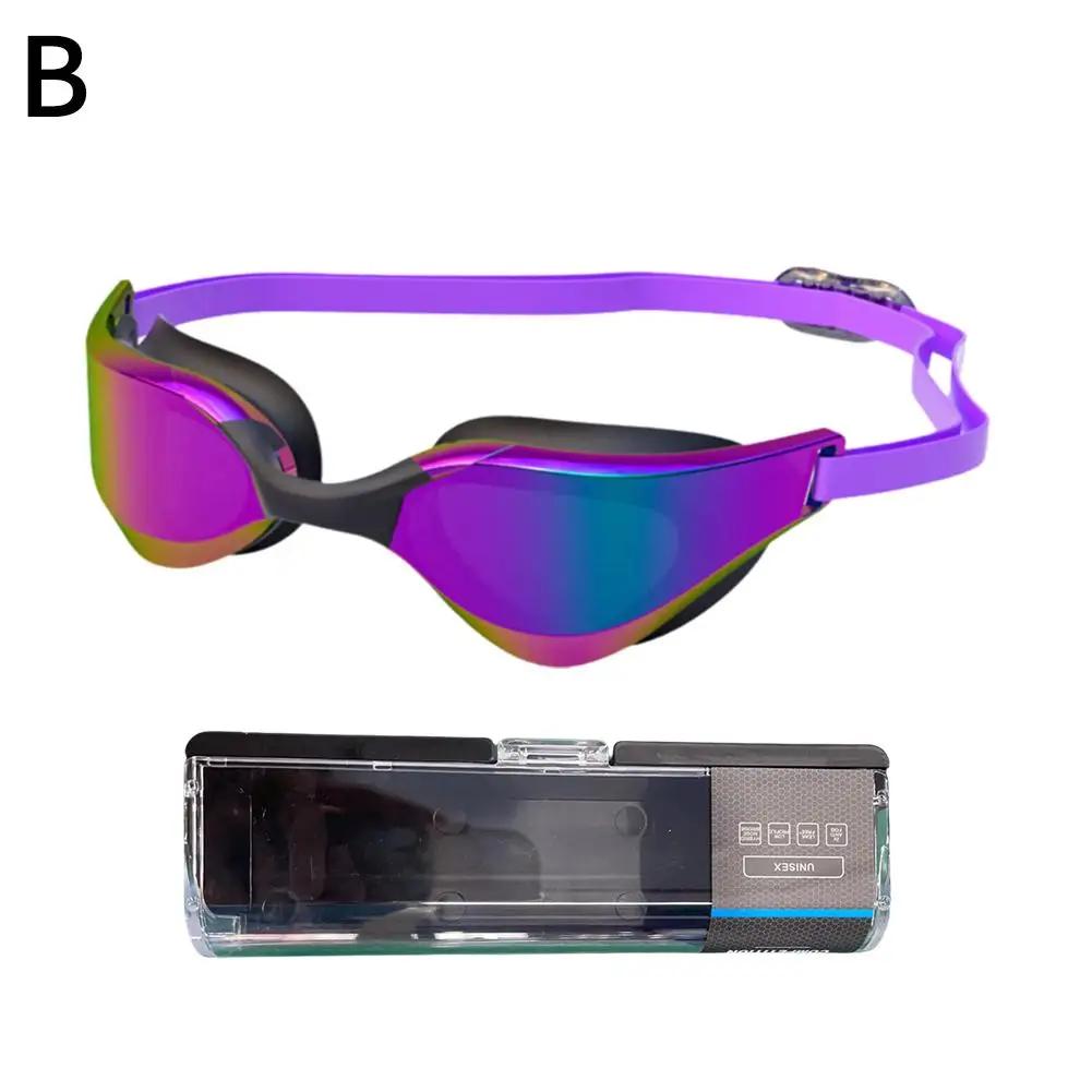 Óculos de natação profissional para adultos, hd, anti-fog, galvanoplastia, máscara de silicone, impermeável, lente grande angular, pára-sol, anti-reflexo - Image 1