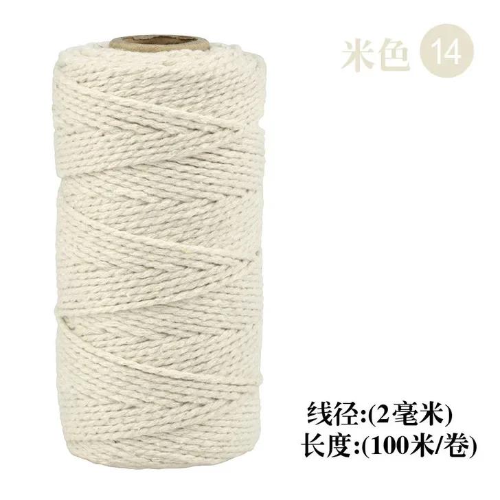 Algodão Twine Cord Corda, Monocromático, Fio Artesanal, Tecido caseiro, Embalagem de presente, Natal, Decoração do casamento, 100m/rolo - Image 1