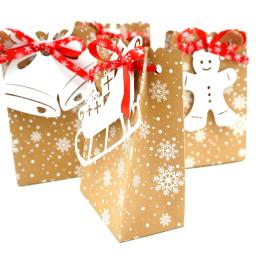 Saco De Presente De Papel Kraft com Fita Tag, Feliz Natal, Floco De Neve, Decoração De Festa, Comida, Biscoito, Caixas De Embalagem, 12Pcs - Image 5