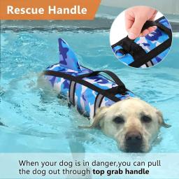 Cão de estimação colete salva-vidas roupas colete colete salva-vidas arnês cão de estimação natação verão roupa de banho roupas de camuflagem tubarão azul fúcsia - Image 4