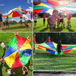 Jogar Parachute 8 Pulseira Dia 2m 3m Parachute com Alças Multicolorido para Crianças Ao Ar Livre Rainbow Umbrella Jogos Exercício Toy - Image 6
