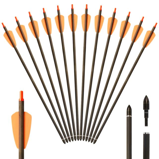 Flecha Curta de Carbono Puro com Pena Laranja, Diâmetro Interno de 6.2mm, 15in, Ideal para Todos os Tipos de Armas de Fogo