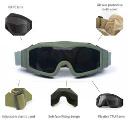 Airsoft-Óculos táticos com proteção UV, vento à prova de poeira, 3 lentes, motocross, motocicleta, montanhismo, óculos de tiro, seguro - Image 3