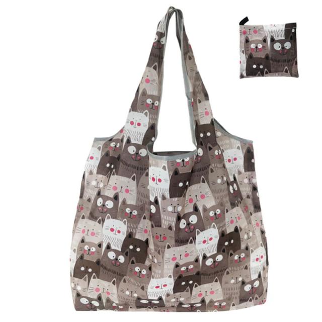 Bolsa de Compras Dobrável e Reutilizável com Estampa de Gato - Ideal para Frutas e Legumes Portáteis