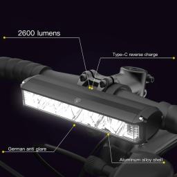 Luz de bicicleta para ciclismo segurança lanterna, telefone móvel poder de emergência, alumínio habitação, farol, 900, 1200, 1400, 2600LM - Image 5