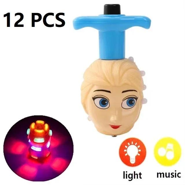 12 pçs/caixa disney congelado homem aranha led girando topo piscando luz figuras de música modelo lançador brilho à noite rotativa crianças brinquedos - Image 1