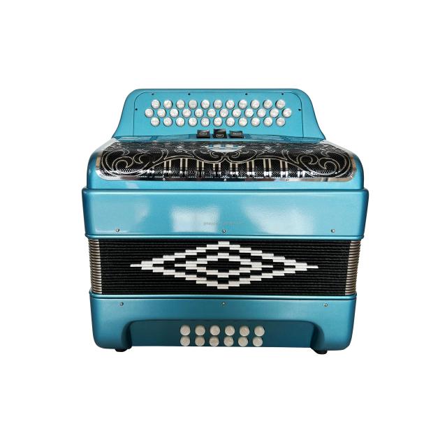 Acordeon JB3412C Metálico Azul com Grill Black Silver, Botões Brancos, 12 Baixos e 3 Registros de Alta Qualidade