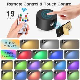 Luzes de parede RGB com controle remoto, 19 cores, rotação de 360 °, 2000 mAh bateria, brilho regulável, controle de toque - Image 2
