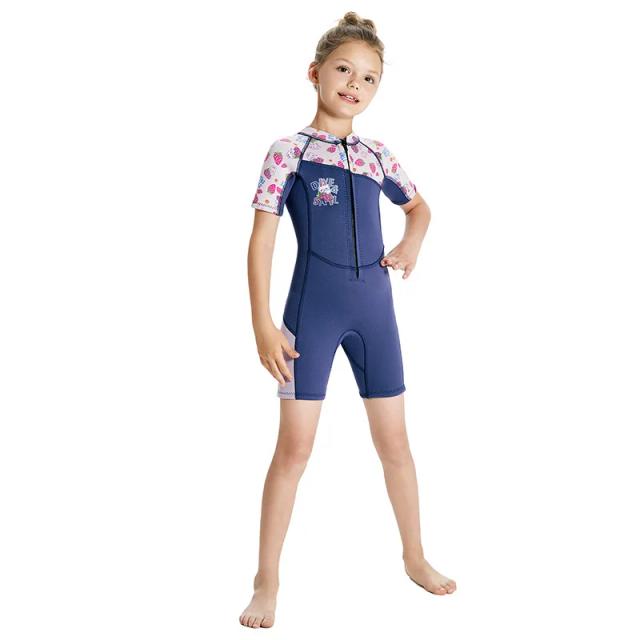 Neoprene Shorty Wetsuit Infantil com Zíper Frontal Quente, Ideal para Surf, Natação e Mergulho - Meninas e Crianças, 2,5mm