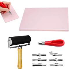 Bloco de borracha carimbo escultura blocos com ferramentas cortador, rolo Brayer para impressão e mais artesanato, 1 conjunto - Image 1