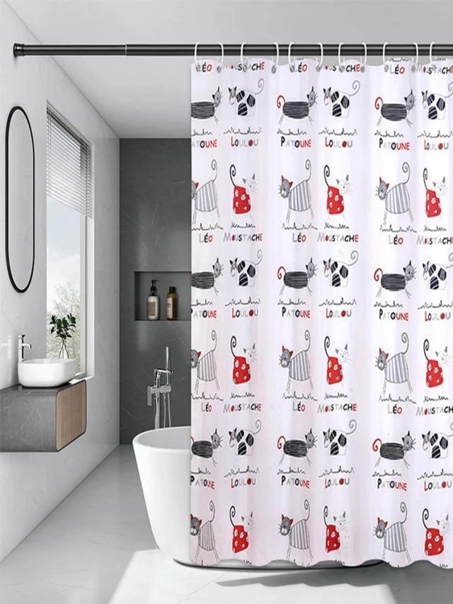 Cortina Gato Cartoon Espessada Anti-mofo para Porta e Chuveiro, Ideal para Separação Seco e Molhado em Banheiro