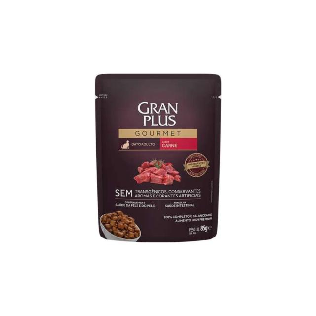 Ração Úmida GranPlus Gourmet Sachê para Gatos Adultos com Carne - Pack com 18 Unidades de 85g