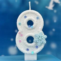 Velas de aniversário do tema do floco de neve para bolo, velas número 1, branco, dígito 0-9, enfeite do bolo de vela com lantejoulas, Natal - Image 2