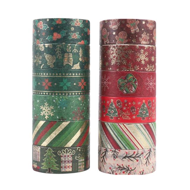 Fitas Adesivas Washi para Natal - 12 Peças para Scrapbook e Presentes Artesanais DIY