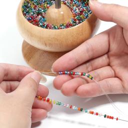 1 conjunto de ferramentas de miçangas giratórias de madeira, kit de tigela de armazenamento com agulha para pulseira diy, colar, joias, artesanato, suprimentos de miçangas - Image 3