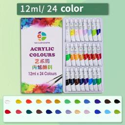 Tinta acrílica 12 18 24 36 cores 12ml tubo conjunto de tinta acrílica para pintura de roupas pigmentos de vidro ricos para pintura de artistas - Image 4