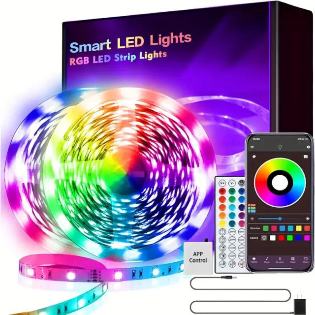 Luzes LED Strip Inteligentes para Quarto com Controle Remoto, APP e Sincronização Musical RGB - Opções de 100ft e 50ft