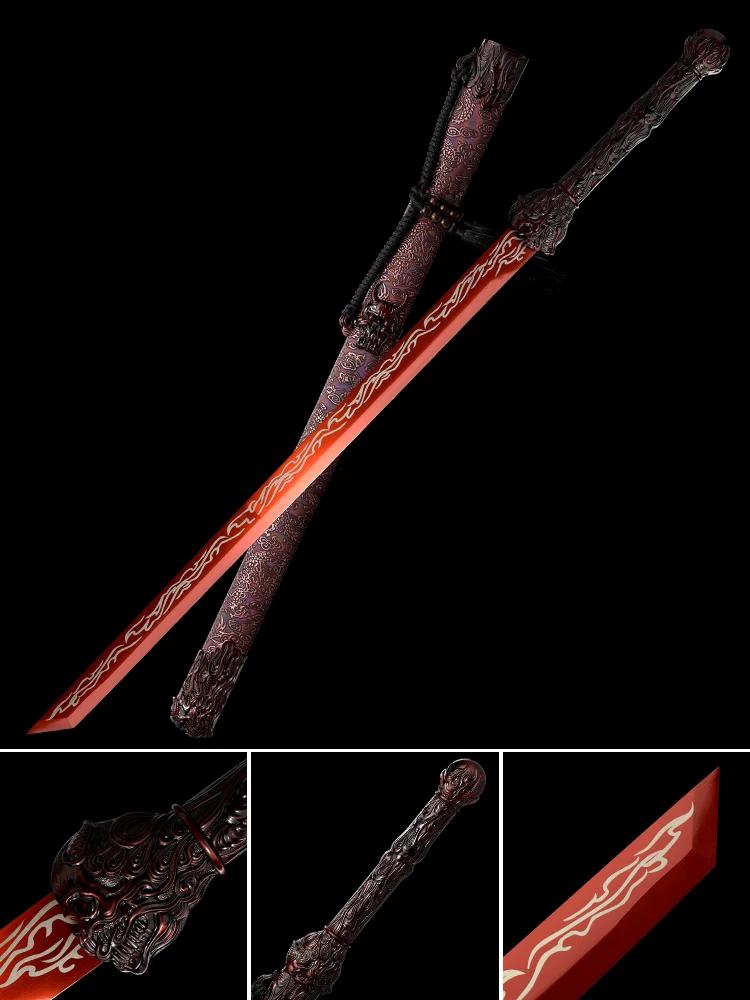 Espada chinesa tradicional forjada à mão, 108cm, aço t10, com lâmina de cor vermelha, real, tang completo, treinamento pronto, metal, tsuka, ghost catana - Image 1