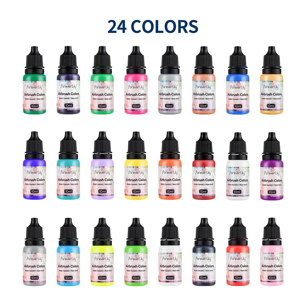 Foreverlily 24 pçs conjunto de tinta de tinta acrílica aerógrafo spray tintas da arte do prego pigmento de água para pintura ferramenta da arte do prego 10ml - Image 1