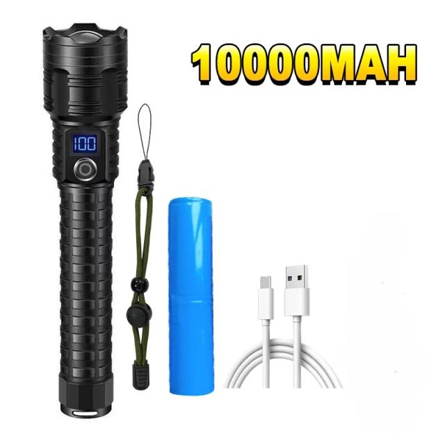 Tocha Recarregável Ultra Poderosa com Zoom, Lanterna Tática de LED de Alta Potência com Alcance de 5000m e 1000000LM